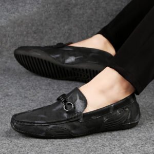 Men's Round Toe Breathable Leather Print Casual Leather Shoes