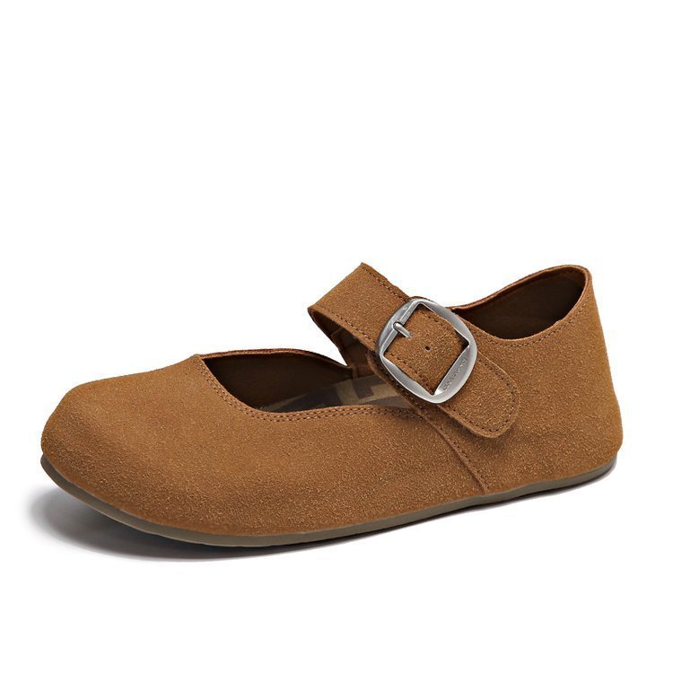 Women's Leather Round Head Flat Shoes - Image 3