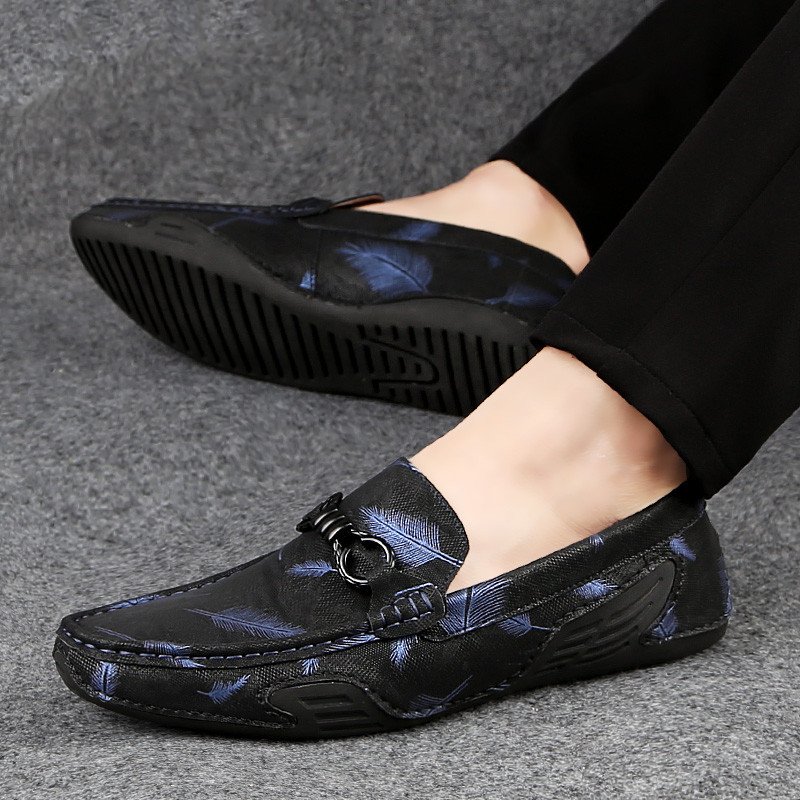 Men's Round Toe Breathable Leather Print Casual Leather Shoes - Image 4
