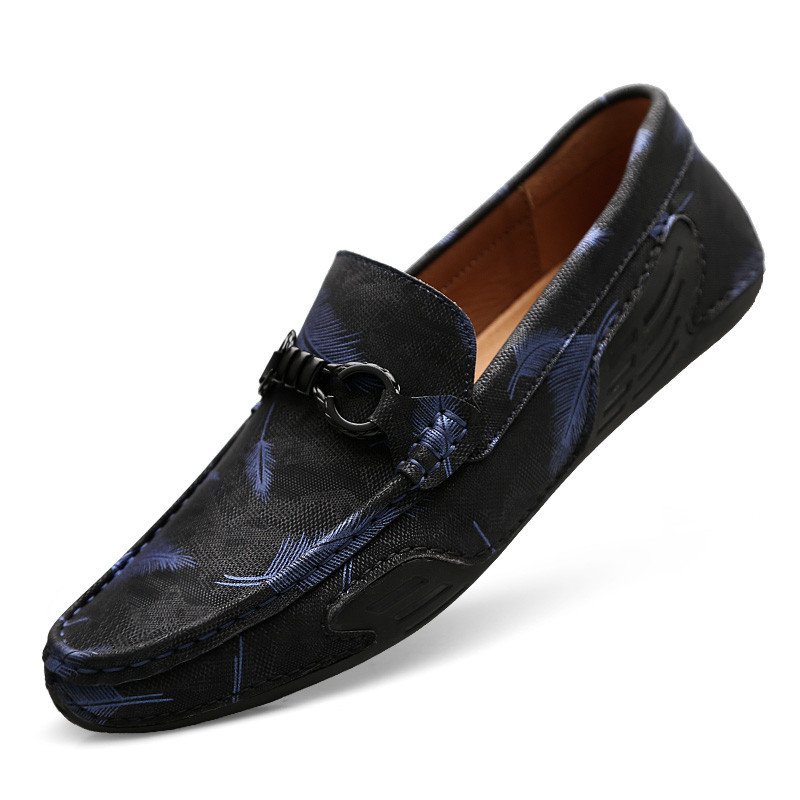 Men's Round Toe Breathable Leather Print Casual Leather Shoes - Image 5
