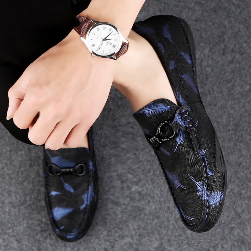 Men's Round Toe Breathable Leather Print Casual Leather Shoes - Image 2