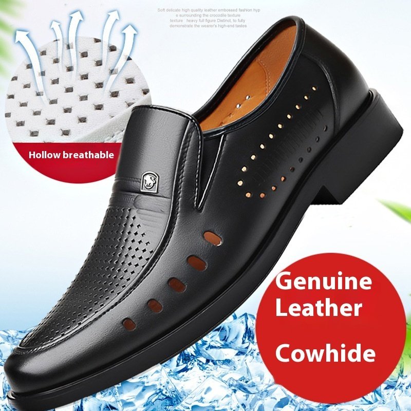 Breathable Leather Sandals Thin Hollow Soft Leather Men's Shoes - Image 6