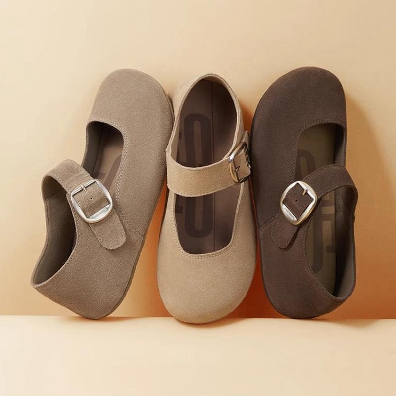 Women's Leather Round Head Flat Shoes - Image 4